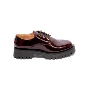 Italian Burgundy Patent Leather Lace Up Oxfords Shoes